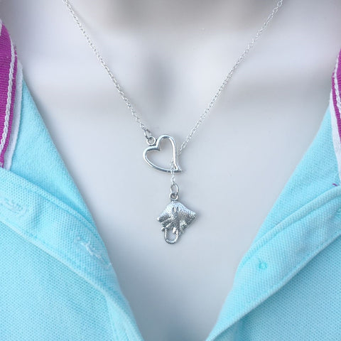 Sea Flap Flap Stingray Silver Lariat Y Necklace.