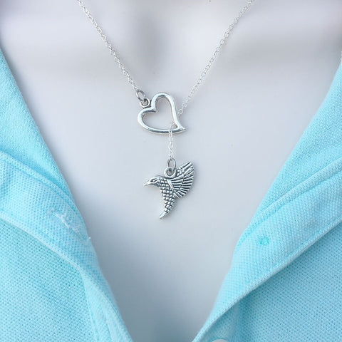 Beautiful Hummingbird Silver Lariat Y Necklace.