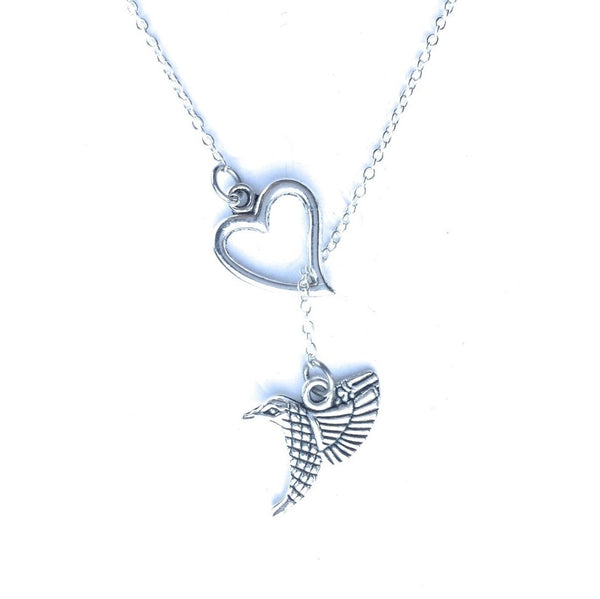 Beautiful Hummingbird Silver Lariat Y Necklace.