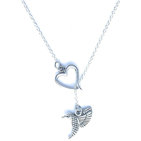Beautiful Hummingbird Silver Lariat Y Necklace.