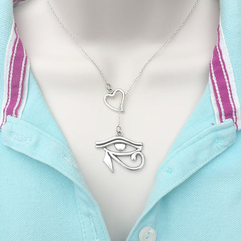 Eye Of Horus Silver Lariat Y Necklace.