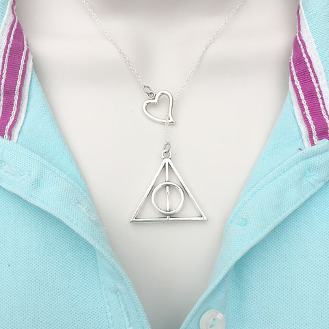 Deathly Hallow Silver Lariat Y Necklace.