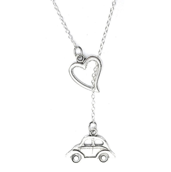 I Love VW Beetle BUG Car Silver Lariat Y Necklace