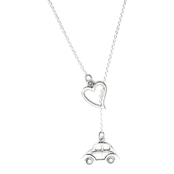 I Love VW Beetle BUG Car Silver Lariat Y Necklace