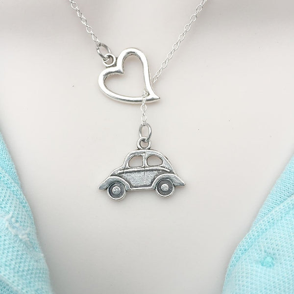 I Love VW Beetle BUG Car Silver Lariat Y Necklace