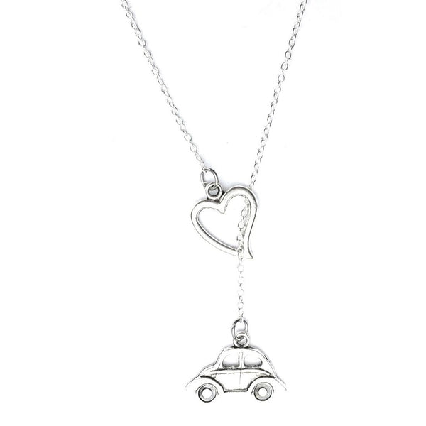 I Love VW Beetle BUG Car Silver Lariat Y Necklace