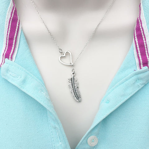 I Love Freedom Like Feather Silver Lariat Y Necklace.