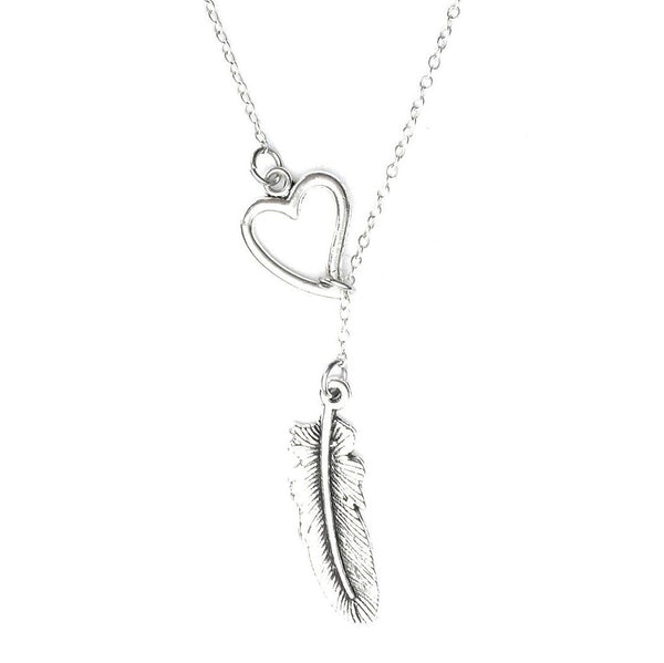 I Love Freedom Like Feather Silver Lariat Y Necklace.