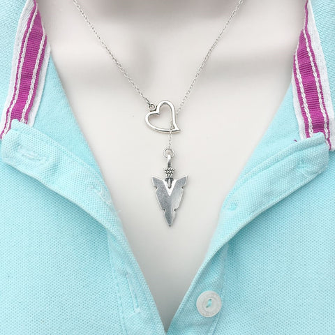 I Love Arrow Head Silver Lariat Y Necklace.