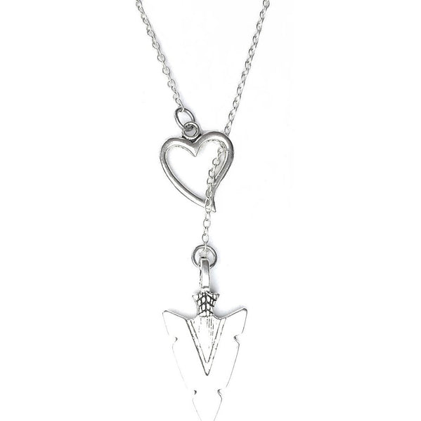 I Love Arrow Head Silver Lariat Y Necklace.