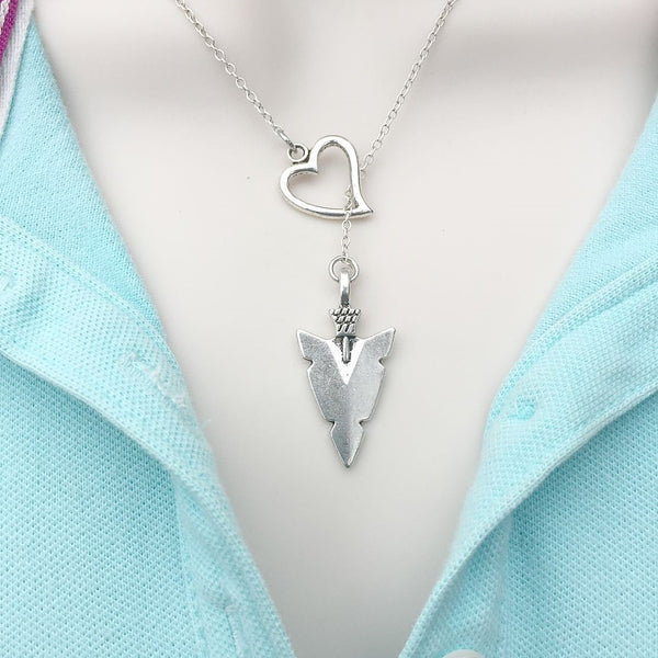 I Love Arrow Head Silver Lariat Y Necklace.