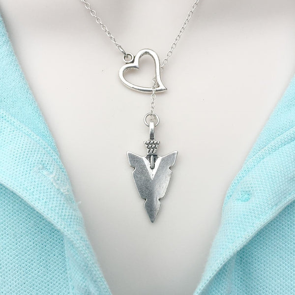 I Love Arrow Head Silver Lariat Y Necklace.