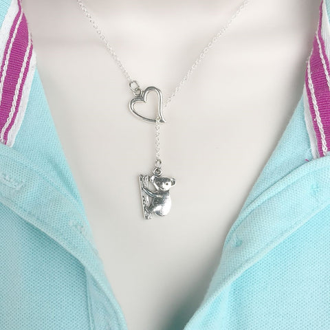 I Love Koala Bear Silver Lariat Y Necklace.