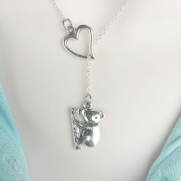 I Love Koala Bear Silver Lariat Y Necklace.