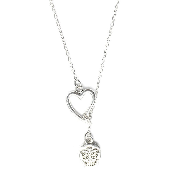 I Love Sugar Skull Silver Lariat Y Necklace.