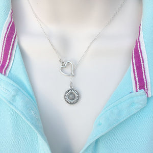 I Love Sunflower Silver Lariat Y Necklace.