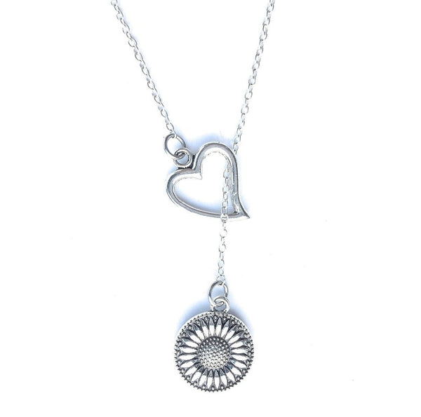 I Love Sunflower Silver Lariat Y Necklace.