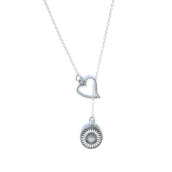 I Love Sunflower Silver Lariat Y Necklace.