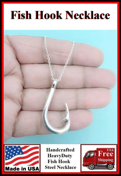 Gorgeous FISH HOOK Charm Stainless Steel Necklaces.