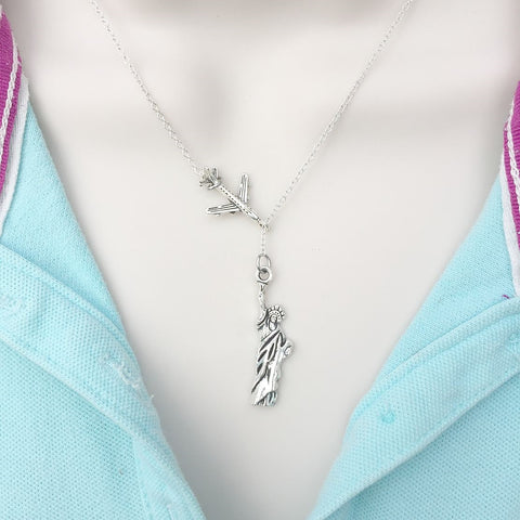 Going to NY, Statue of Liberty Silver Lariat Y Necklace.