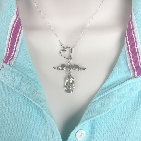 Castiel's Angel Wings and Trench Coat Handcrafted Necklace Lariat Style.