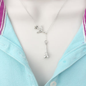 Going to PARIS, Eiffel Tower Silver Lariat Y Necklace.