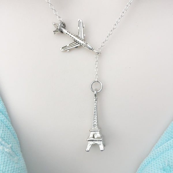 Going to PARIS, Eiffel Tower Silver Lariat Y Necklace.