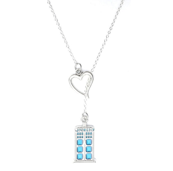 I Love Dr. Who TARDIS Silver Lariat Y Necklace.