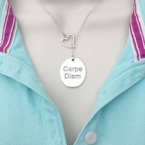 I Love Seize The Day "Carpe Diem"  Silver Lariat Y Necklace.