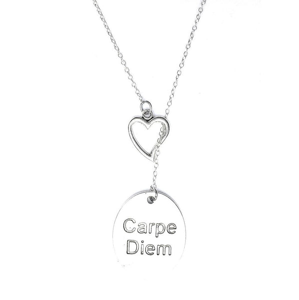 I Love Seize The Day "Carpe Diem"  Silver Lariat Y Necklace.