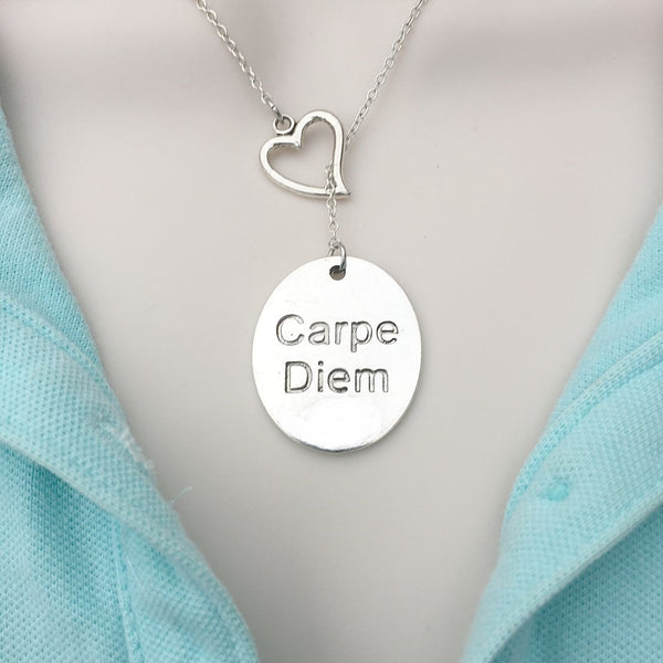 I Love Seize The Day "Carpe Diem"  Silver Lariat Y Necklace.