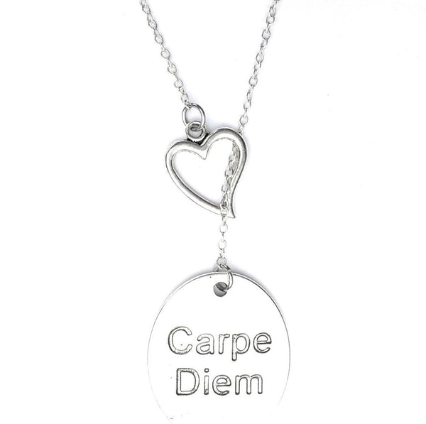 I Love Seize The Day "Carpe Diem"  Silver Lariat Y Necklace.