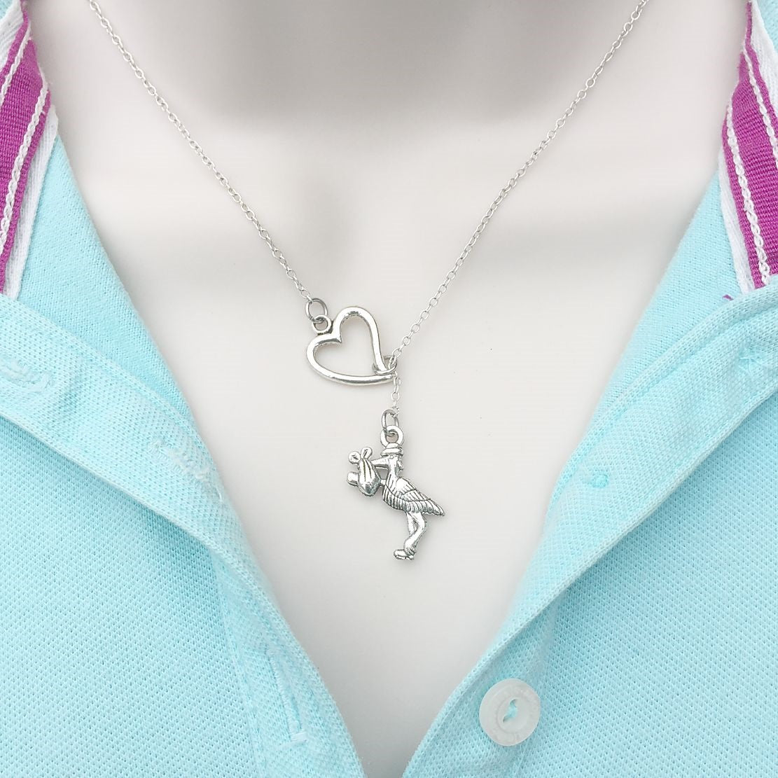 I Love Stork with Baby Lariat Y Necklace.