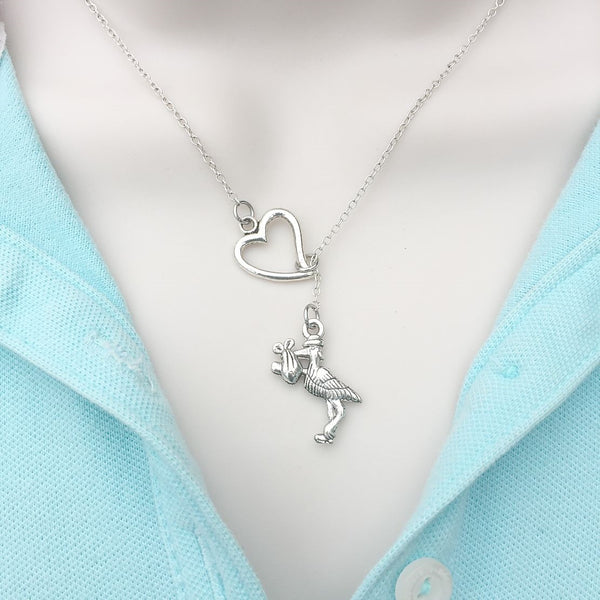 I Love Stork with Baby Lariat Y Necklace.