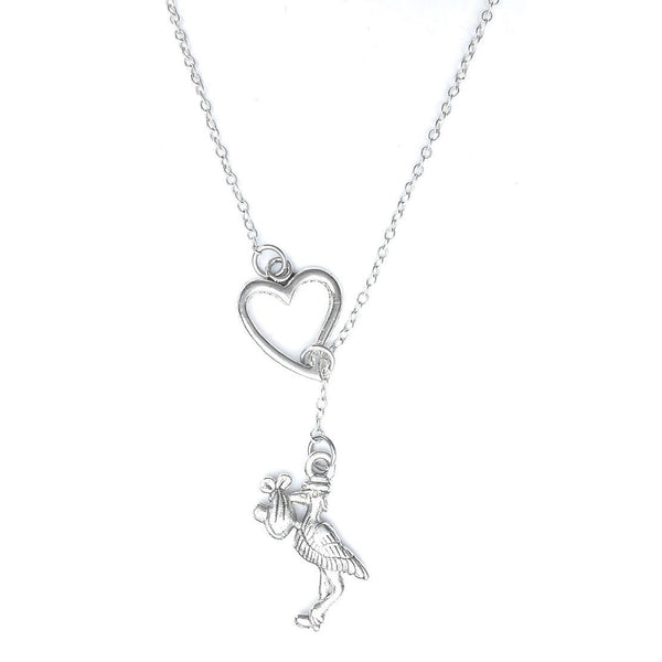 I Love Stork with Baby Lariat Y Necklace.