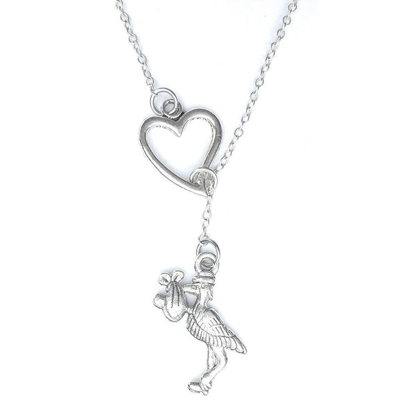 I Love Stork with Baby Lariat Y Necklace.