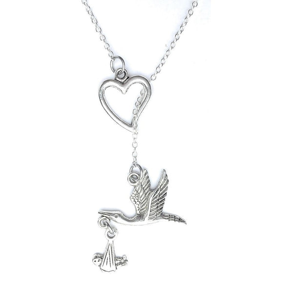 I Love Stork Carrying Baby Lariat Y Necklace.