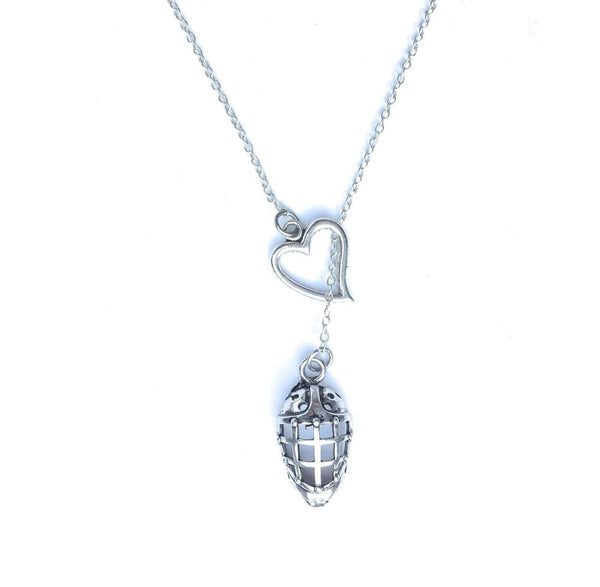 I Love Ice Hockey Silver Mask Lariat Y Necklace.