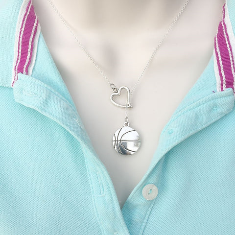 Handcrafted Basketball Silver Lariat Y Necklace.