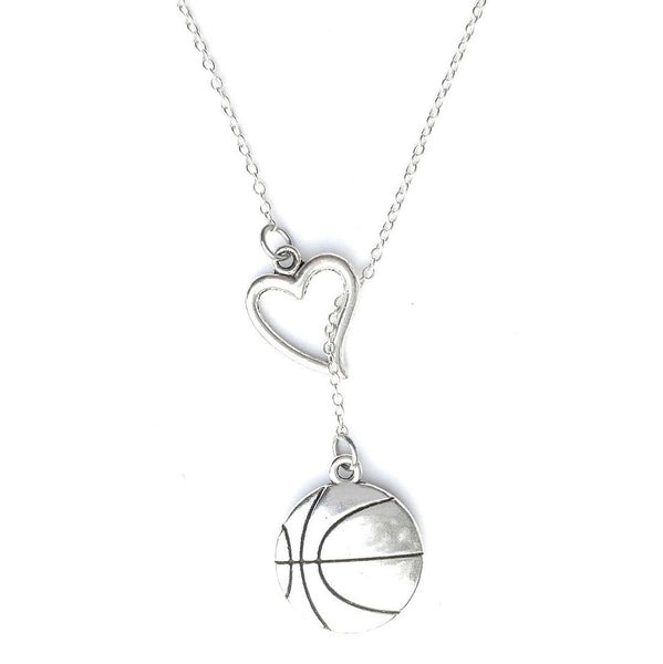 Handcrafted Basketball Silver Lariat Y Necklace.