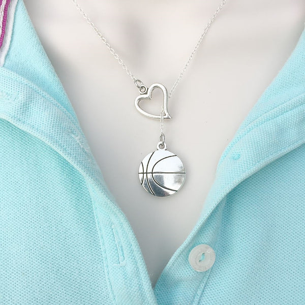 Handcrafted Basketball Silver Lariat Y Necklace.