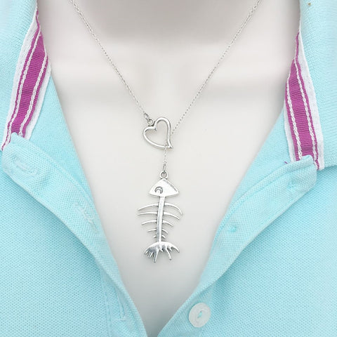 I Love Bone fish Lariat Style Y Necklace.