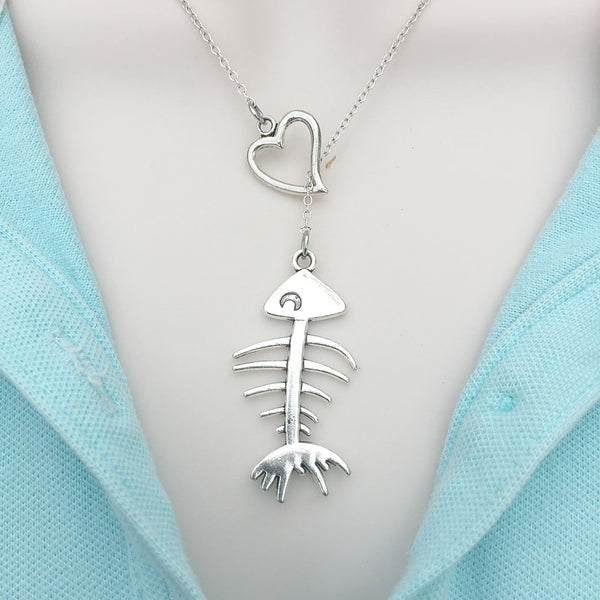 I Love Bone fish Lariat Style Y Necklace.