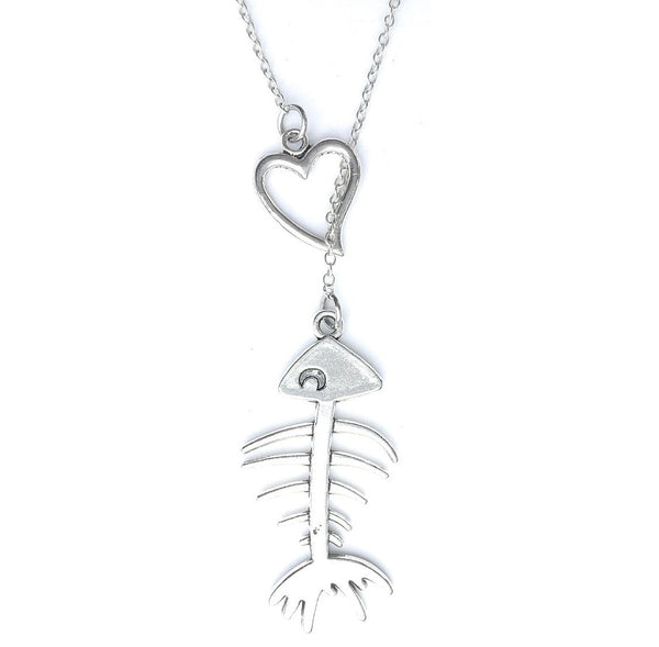 I Love Bone fish Lariat Style Y Necklace.