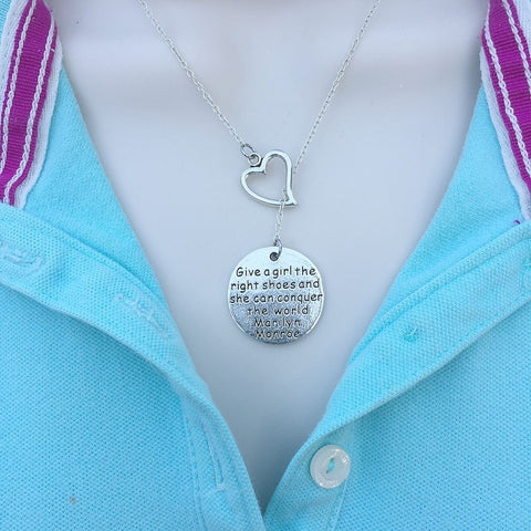 I Love Marilyn Monroe Quote  Silver Lariat Y Necklace.