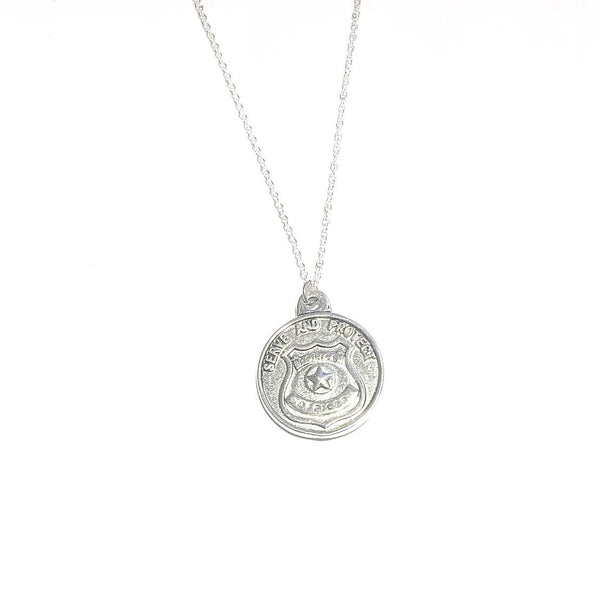 Saint Michael Protect and Serve Silver Tone Charm Necklace.
