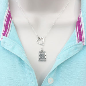 I Love Quilting Silver Charm Lariat Necklace.