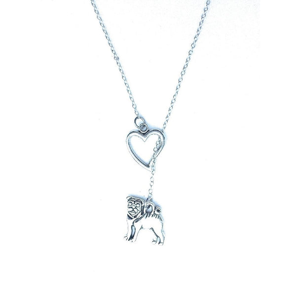 Beautiful PUG Silver Charm Lariat Y Necklace.