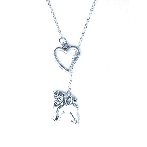 Beautiful PUG Silver Charm Lariat Y Necklace.