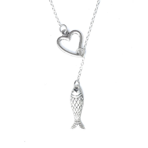 I Love Fishing Silver Lariat Y Necklace.